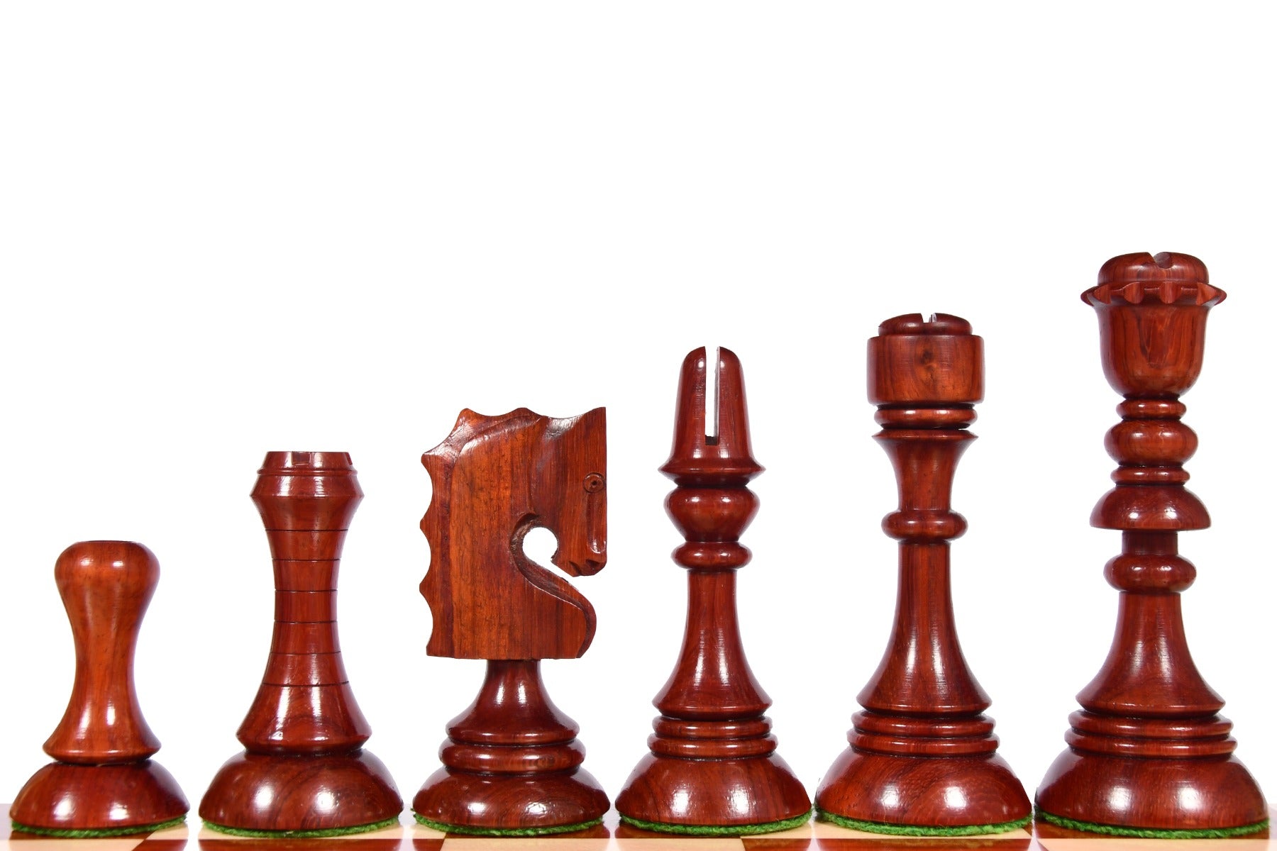 1929 Barcelona Joc Catalan chess pieces, bud rosewood and boxwood, hand carved in India