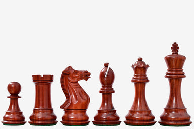 Honour of Staunton chess pieces, bud rosewood and boxwood, hand carved in India