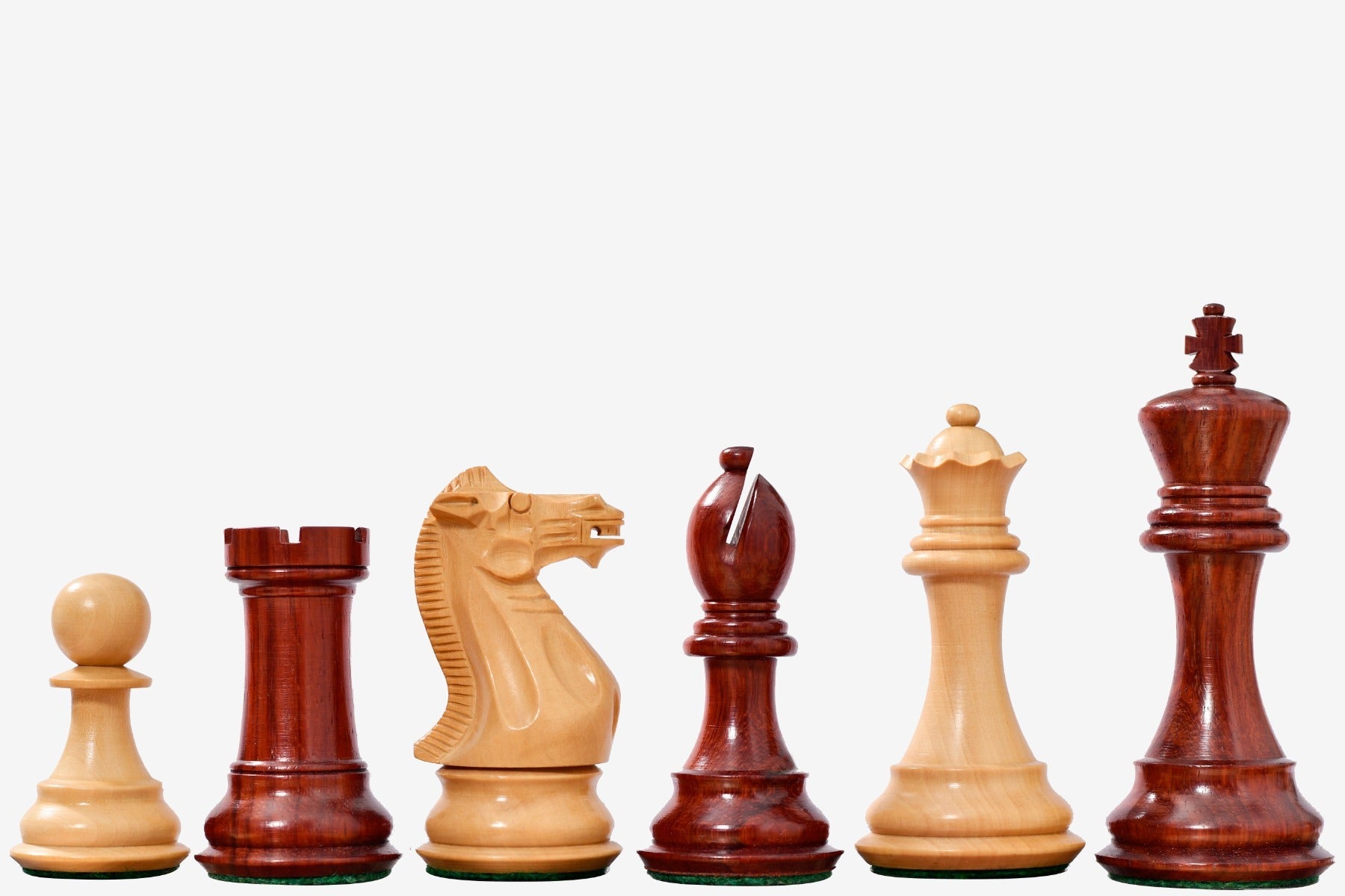 Sterling Chess Honour of Staunton chess pieces in bud rosewood and boxwood, 100mm king