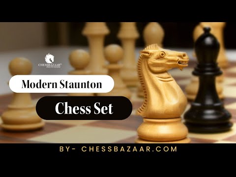 Modern Staunton chess pieces, genuine ebony and boxwood, hand carved in India