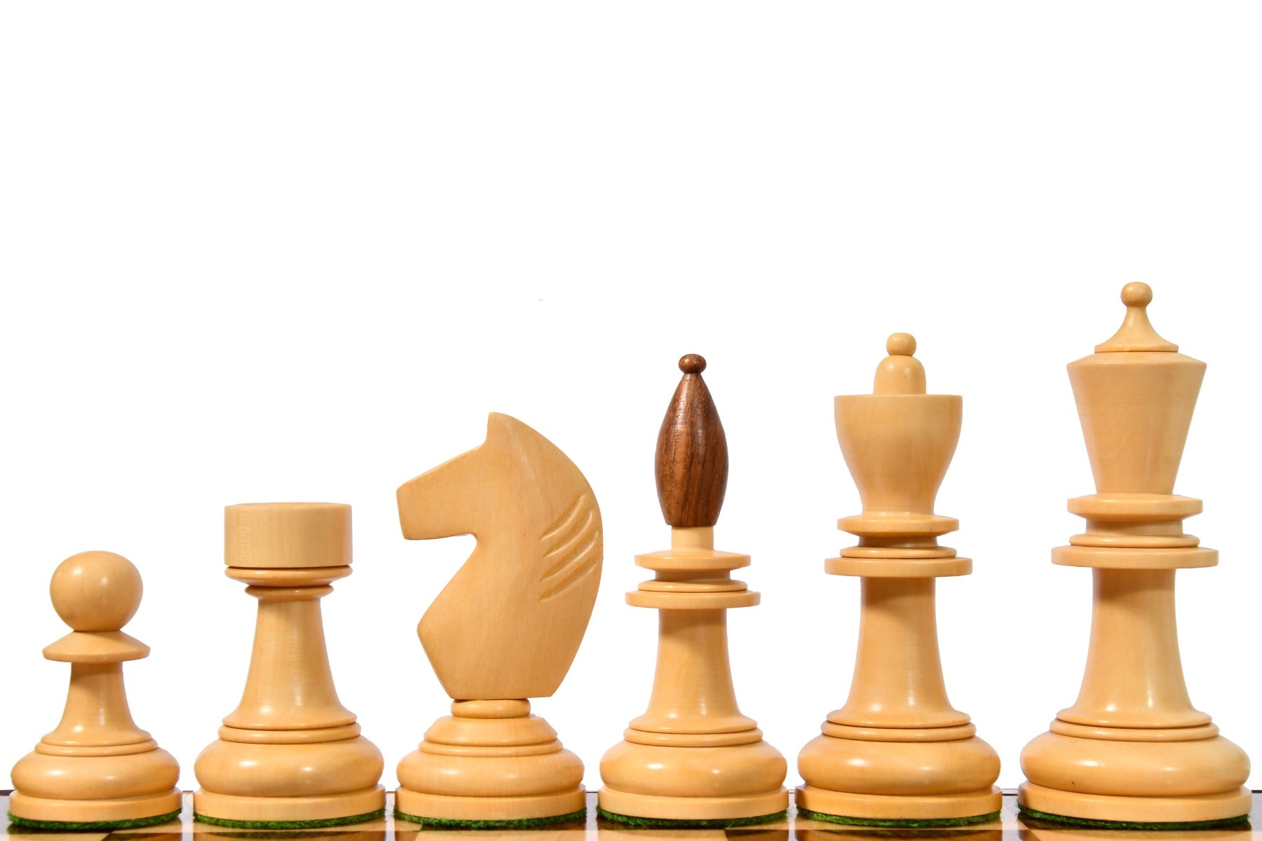 Sheesham chess pieces with a 100mm king and weighted felted bases