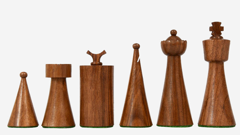 1940s Art Deco chess pieces, sheesham and boxwood, hand carved in India