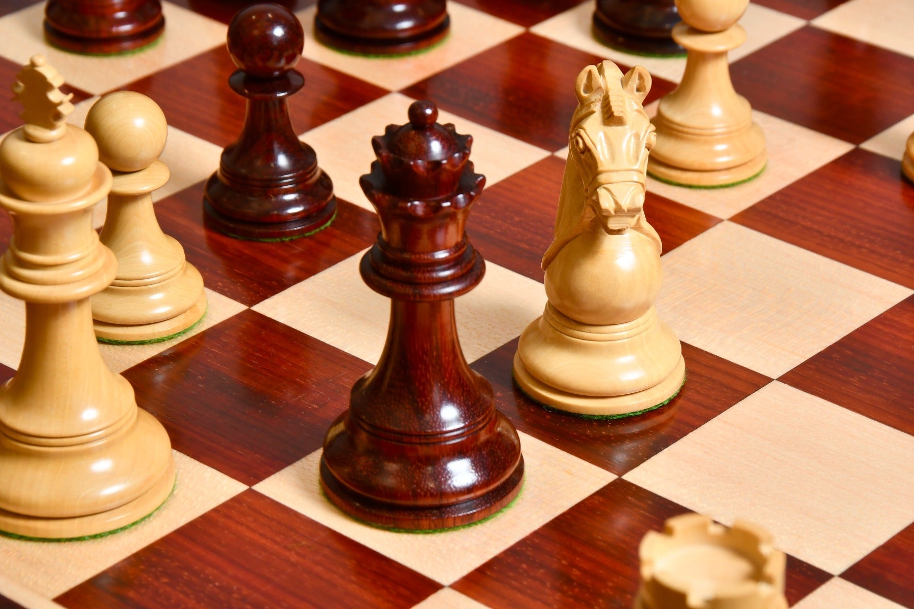 CB Bridle Series wooden chess pieces, 107mm king, Bud rosewood finish