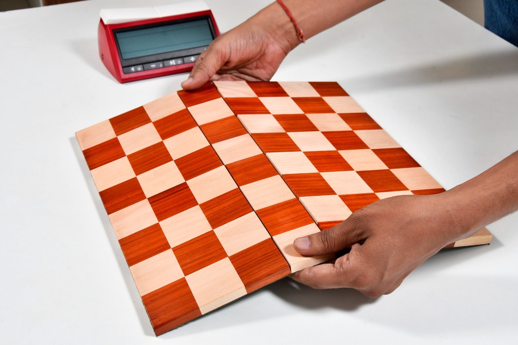 Folding bud rosewood and maple chess board opened flat