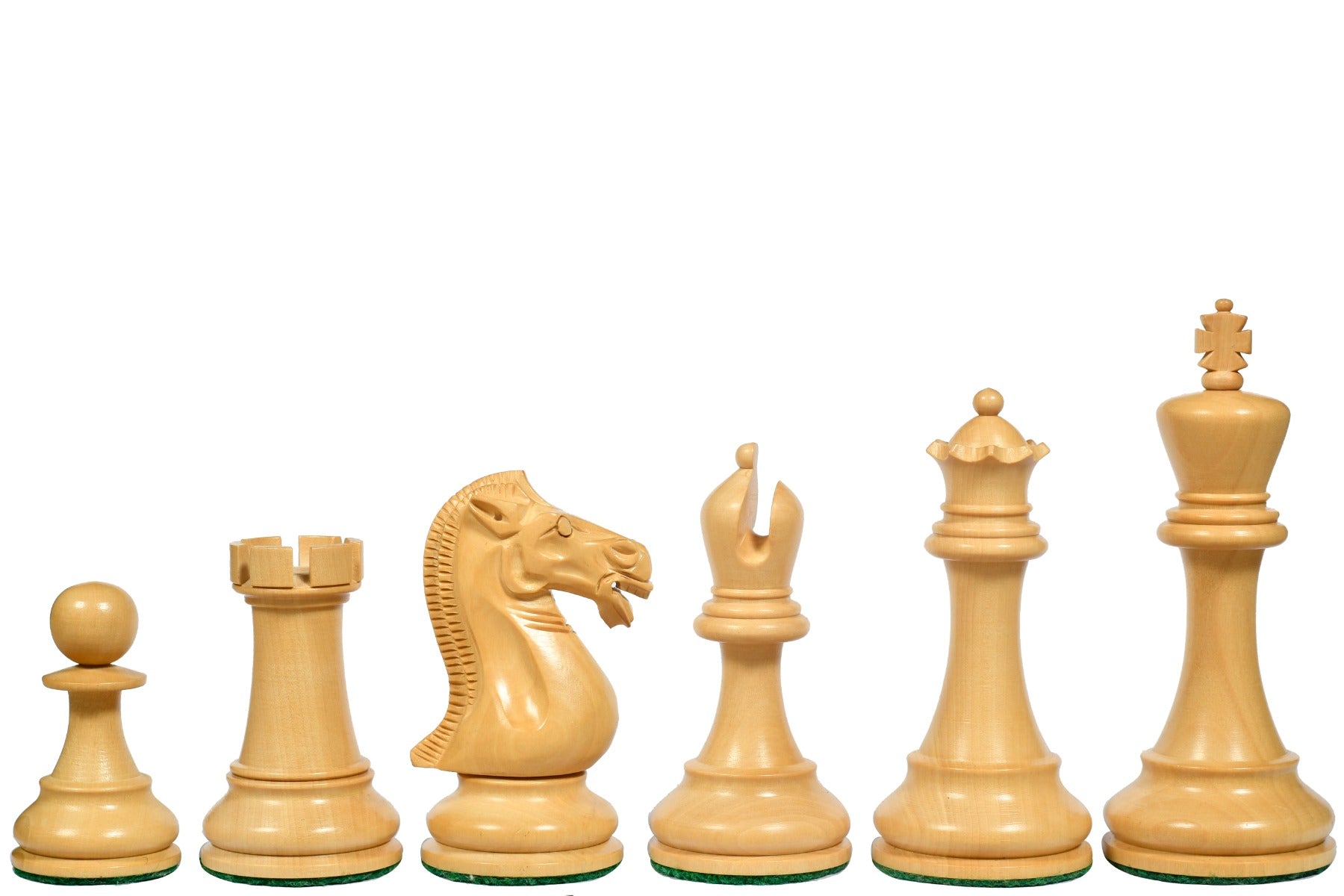 Ebony chess pieces with a 102mm king and weighted felted bases
