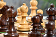 Full 34 piece Taj Staunton Carved chess pieces in rosewood and boxwood, Sterling Chess Australia