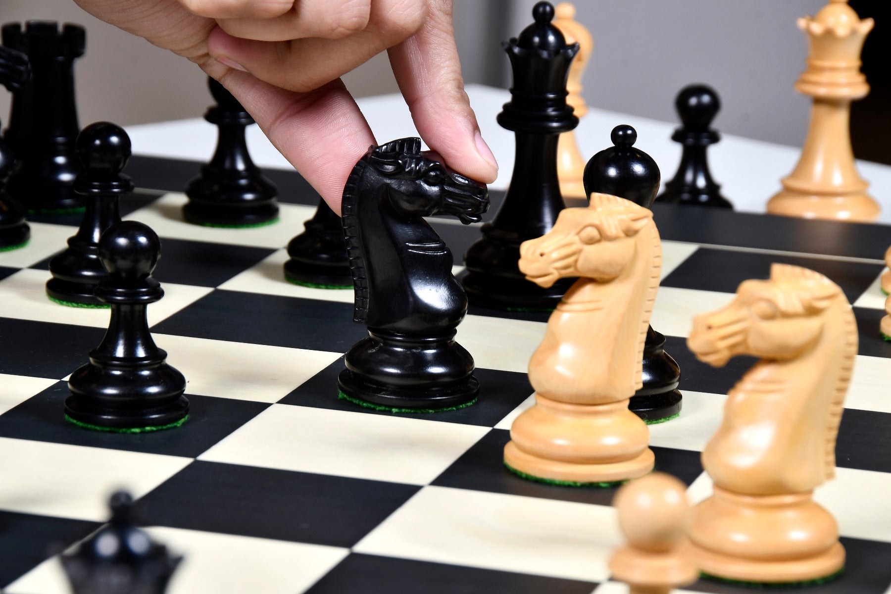 Full 34 piece BCC Staunton Double Collared chess pieces in genuine ebony and boxwood, Sterling Chess Australia