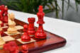 1950s Bohemia German wooden chess pieces, 99mm king, Stained crimson finish