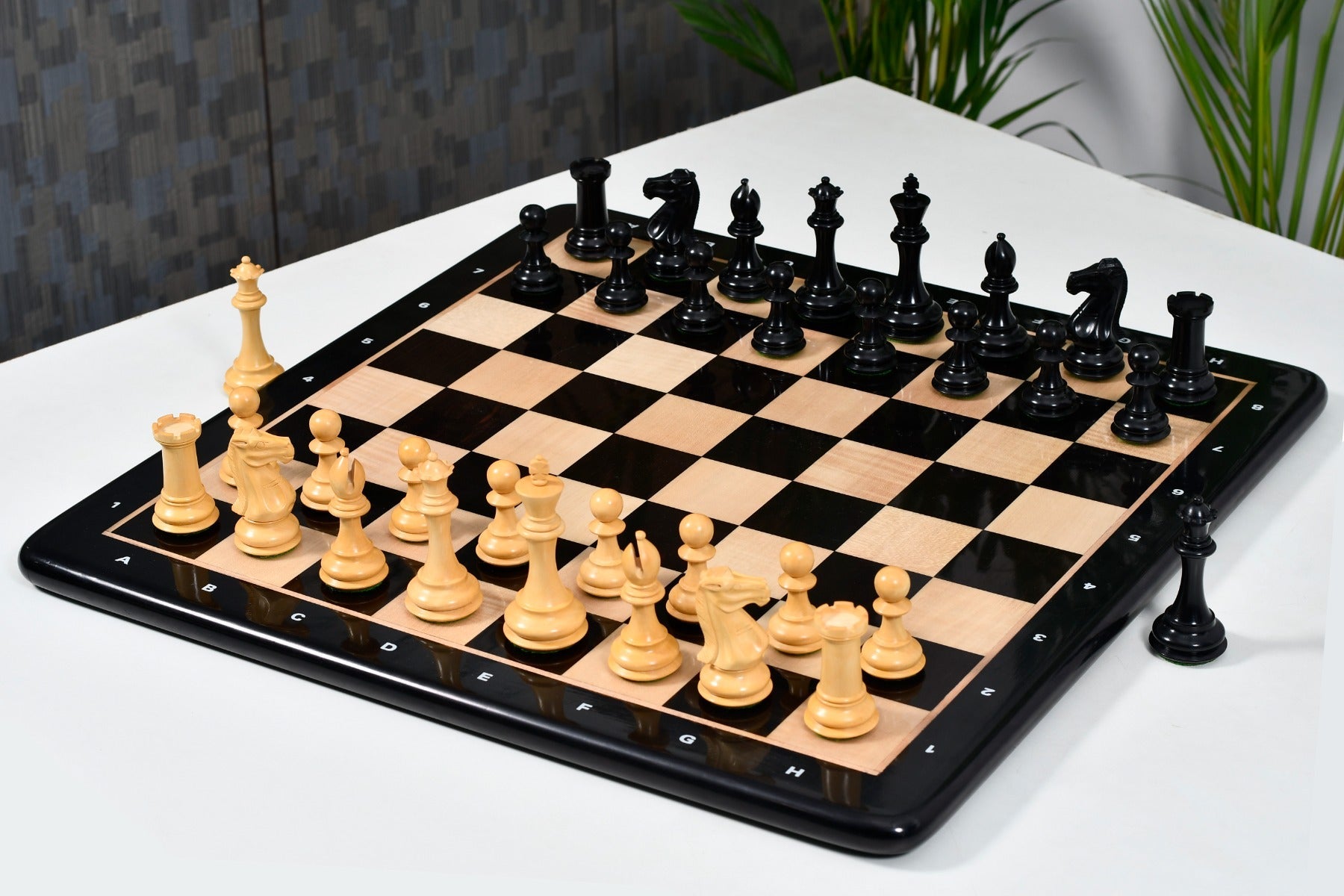 Knight carving detail on the Old Romeo Staunton chess pieces in genuine ebony and boxwood