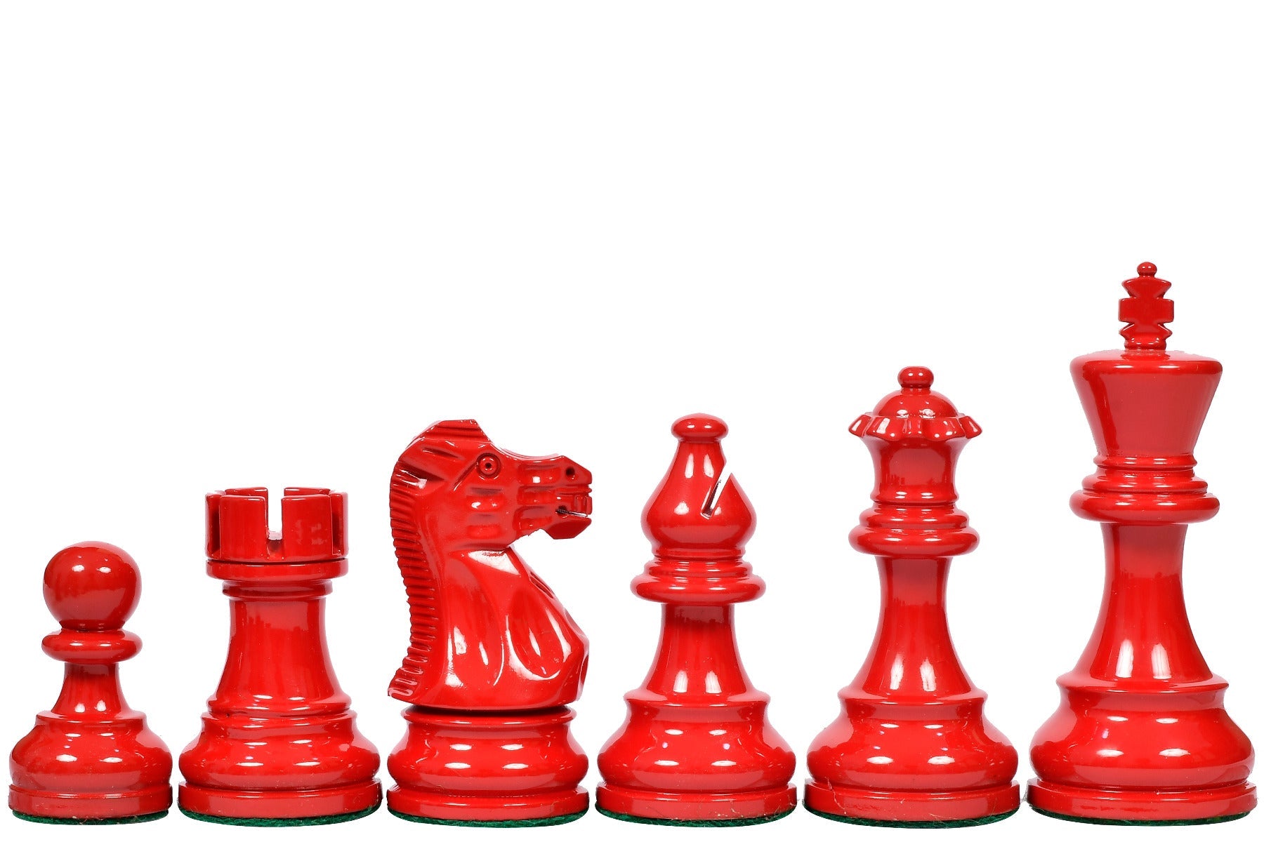 Painted boxwood chess pieces with a 97mm king and weighted felted bases