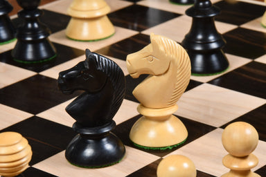 Austrian Coffee House Old Vienna chess pieces, ebonised and natural boxwood, hand carved in India