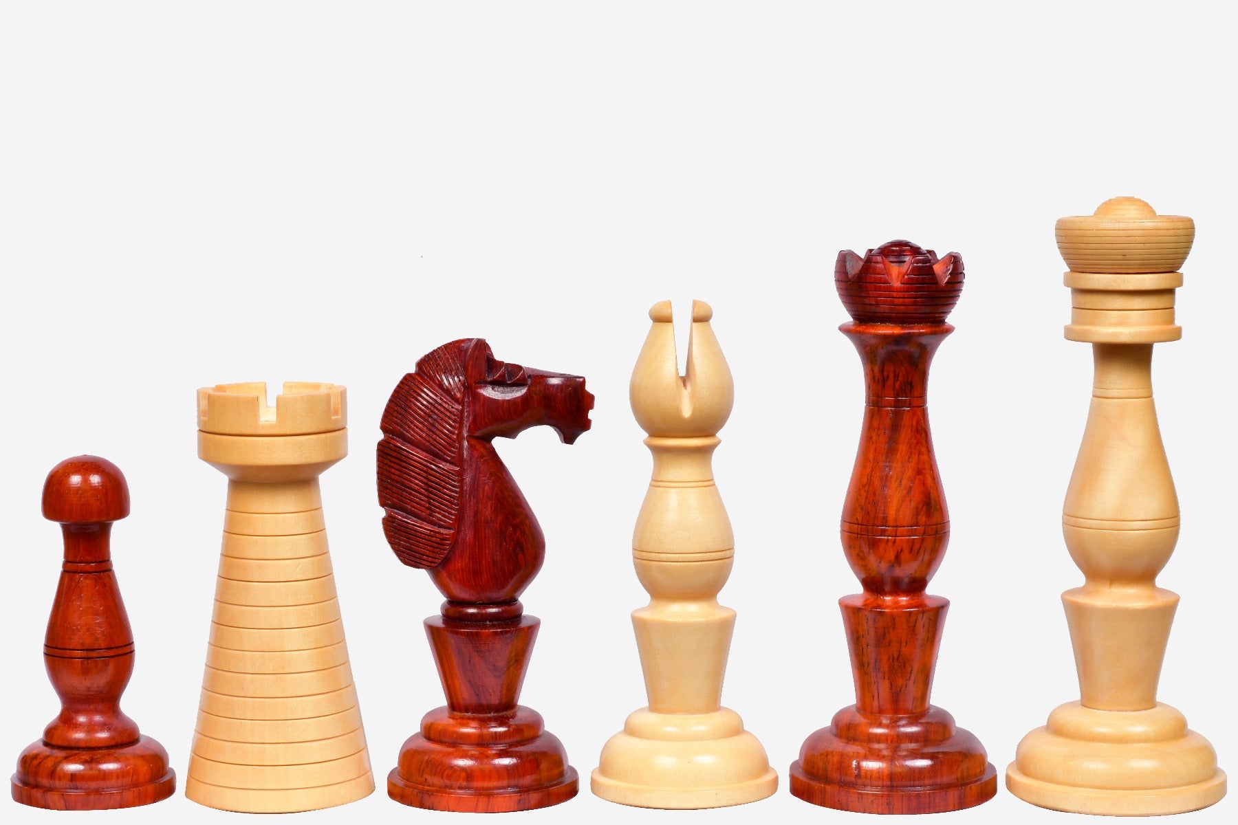 Sterling Chess Grand Divan chess pieces in bud rosewood and boxwood, 107mm king