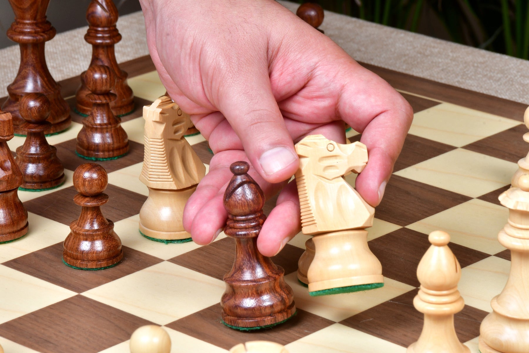 French Lardy reproduction chess pieces in sheesham wood, double weighted