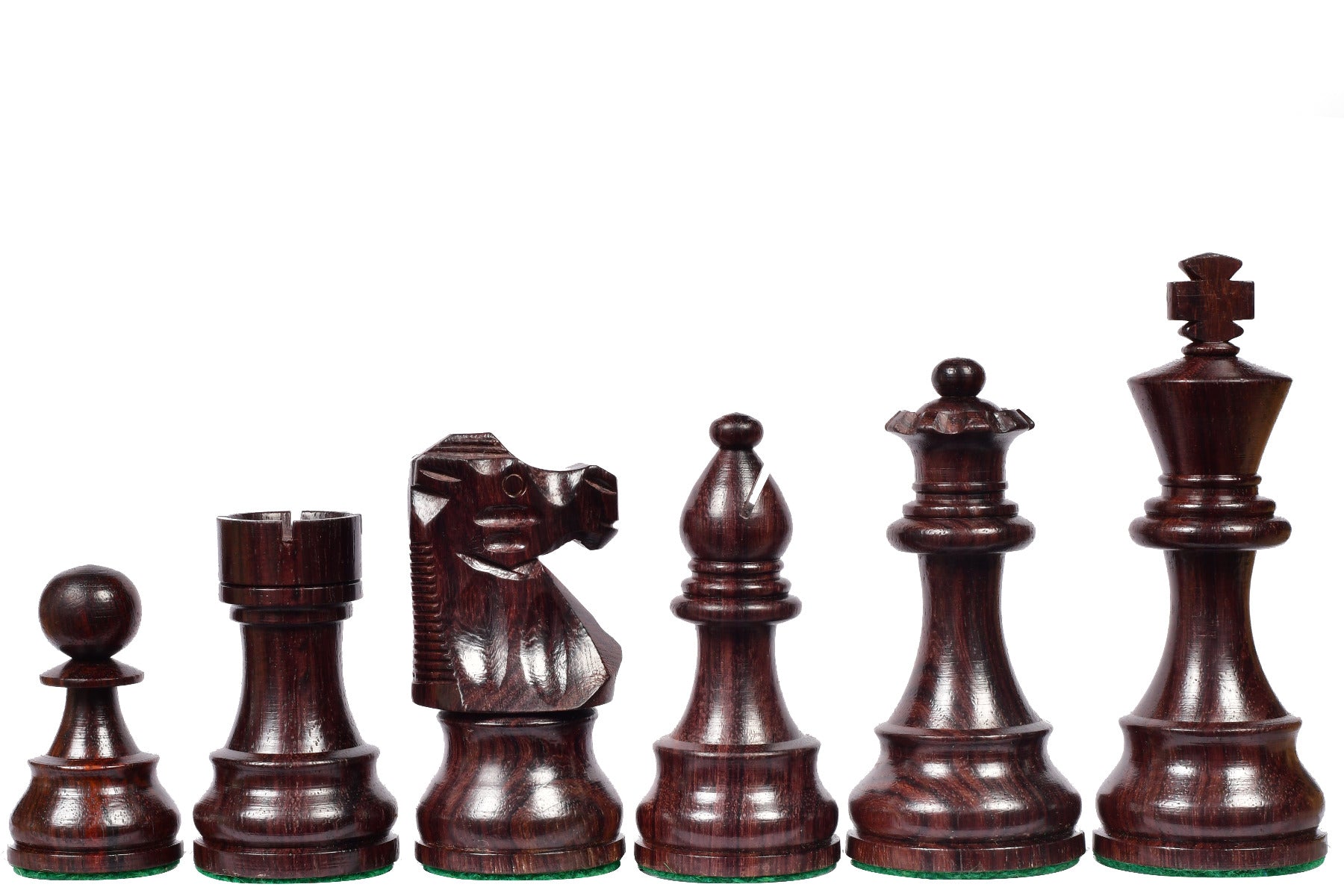 Indian rosewood and natural boxwood French Lardy Staunton chess pieces, 95mm king