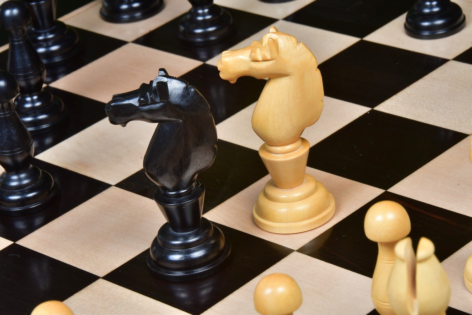 Grand Divan wooden chess pieces, 107mm king, Genuine ebony finish