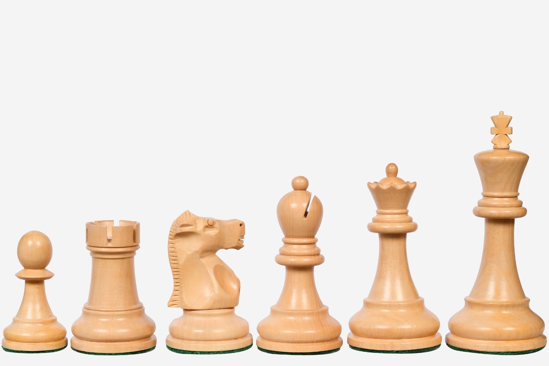 Bud rosewood chess pieces with a 96mm king and weighted felted bases