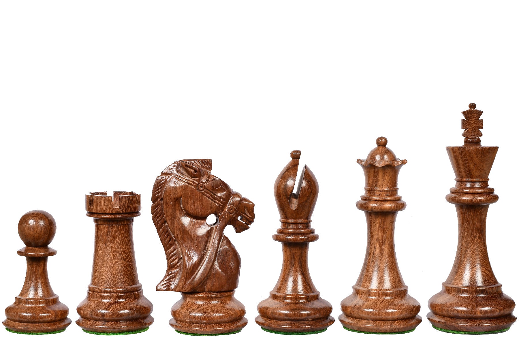 Sheesham Bridle Staunton chess pieces, sheesham and boxwood, hand carved in India