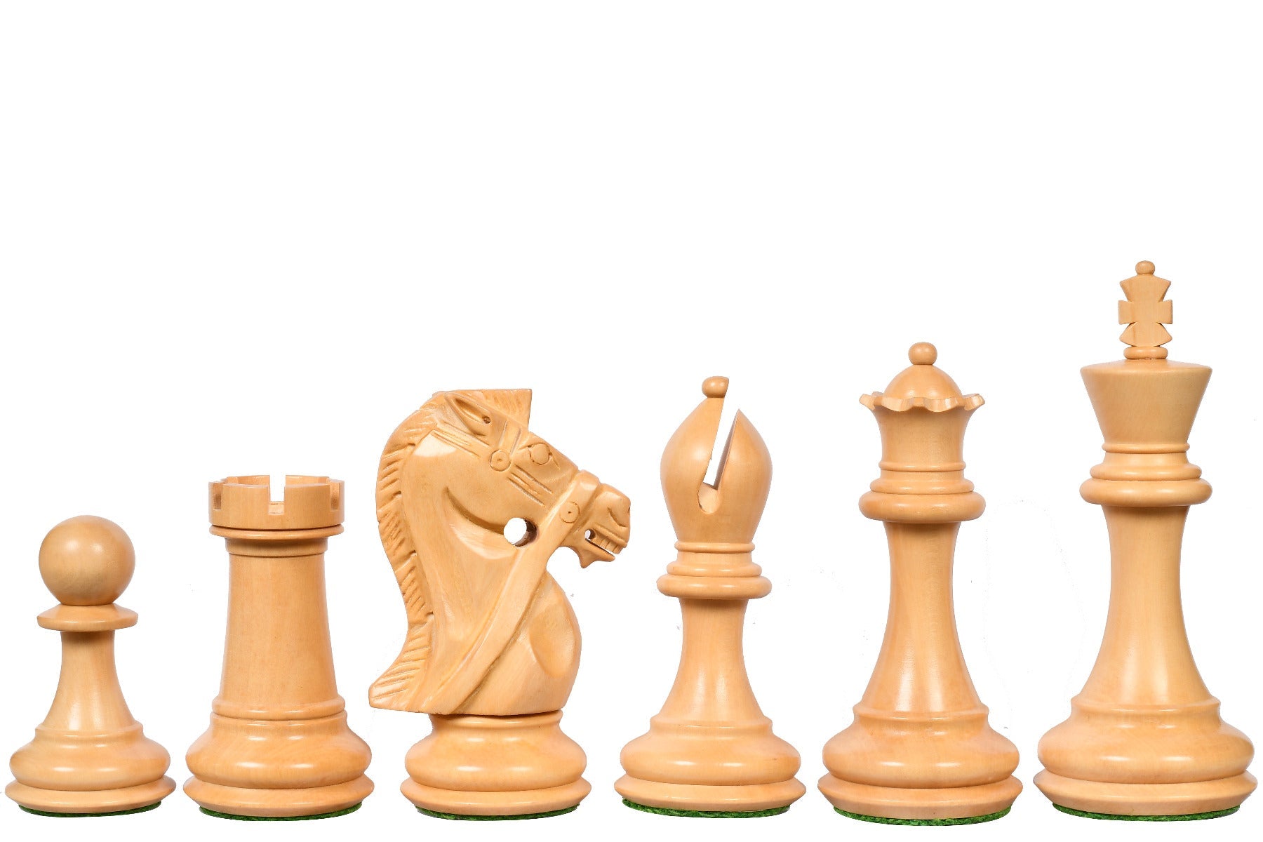 Sheesham chess pieces with a 107mm king and weighted felted bases