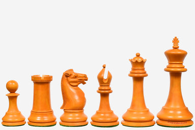1860 Anderssen Staunton chess pieces, 115mm ebony king with antiqued boxwood opposing side