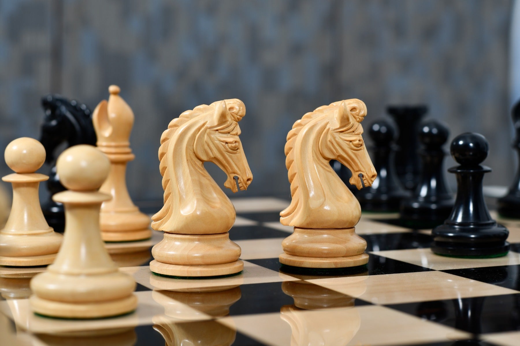 Ebony wooden chess pieces, 96mm king, Sterling Chess Australia