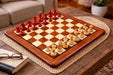 Reproduction 1930 German Knubbel chess set in stained crimson and natural boxwood