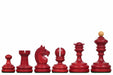 1930 Knubbel Analysis chess pieces, stained crimson and natural boxwood, hand carved in India