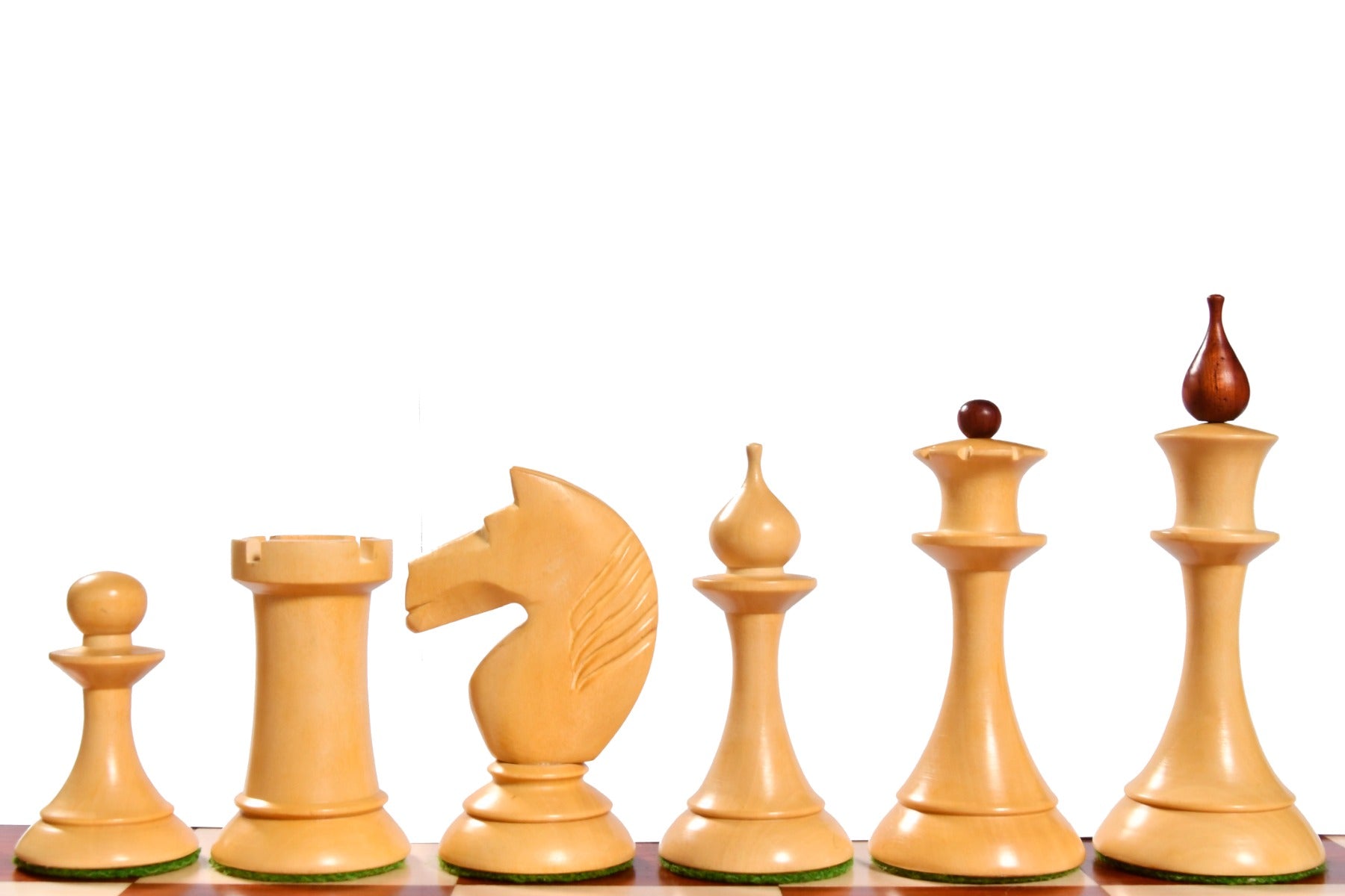 Bud Rosewood Staunton chess pieces with a 106mm king, hand carved in India