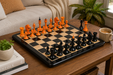 1950s Soviet Latvian Ebonised & Antiqued chess pieces, weighted with green felt bases