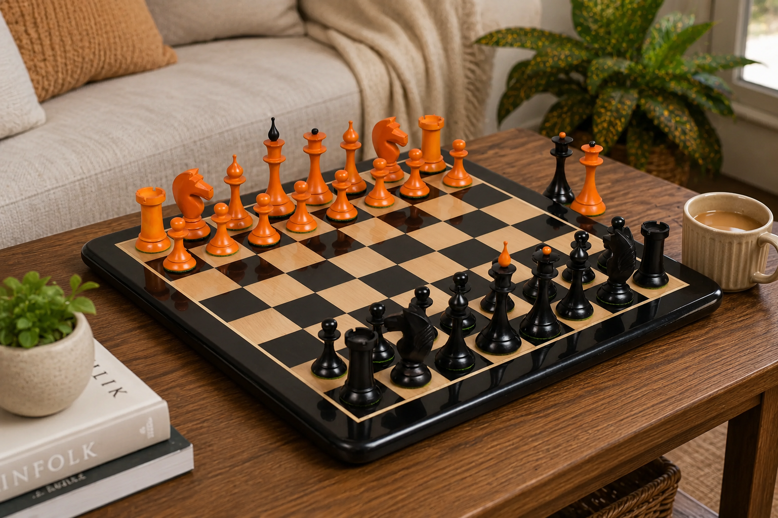 1950s Soviet Latvian Ebonised & Antiqued chess pieces, weighted with green felt bases