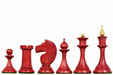 Stained crimson 1950s Soviet Latvian chess pieces, hand carved in India