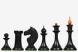 Ebonised & Antiqued Staunton chess pieces with a 106mm king, hand carved in India