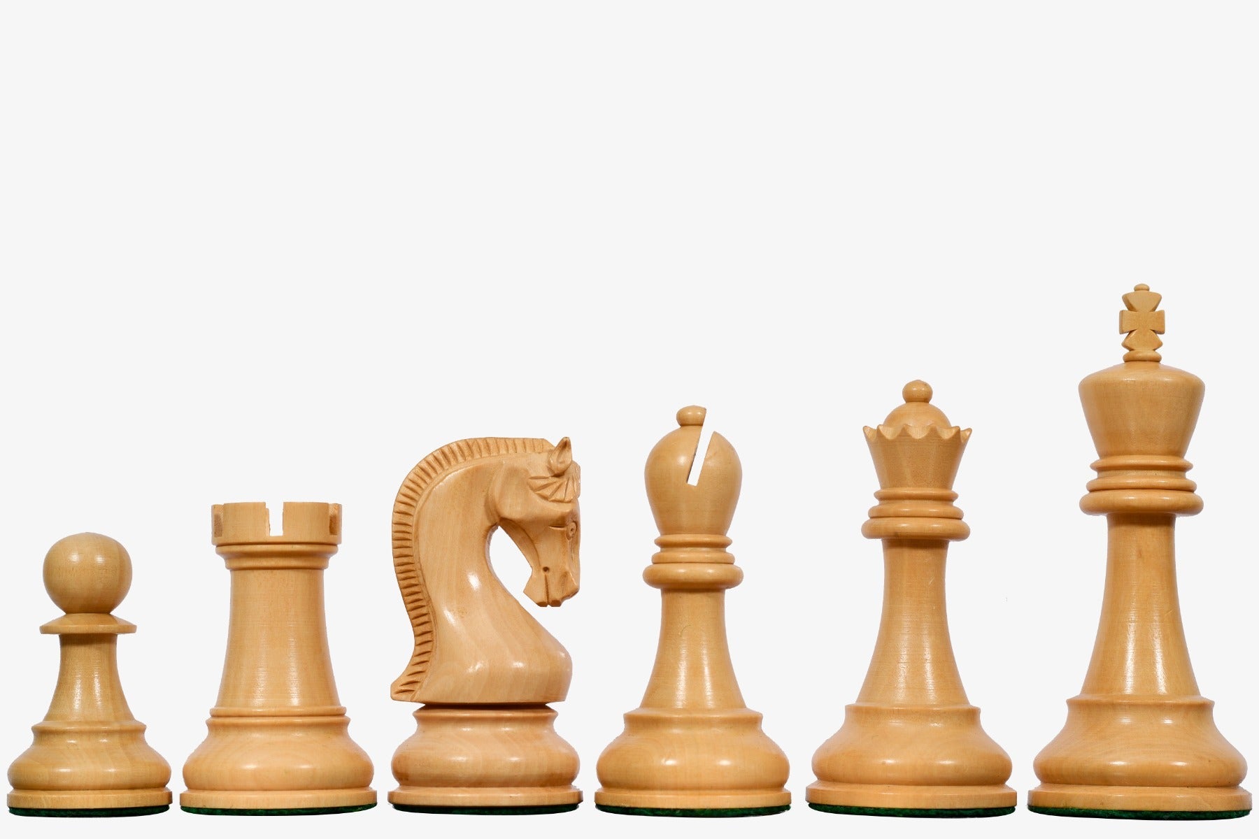 Ebonised chess pieces with a 102mm king and weighted felted bases
