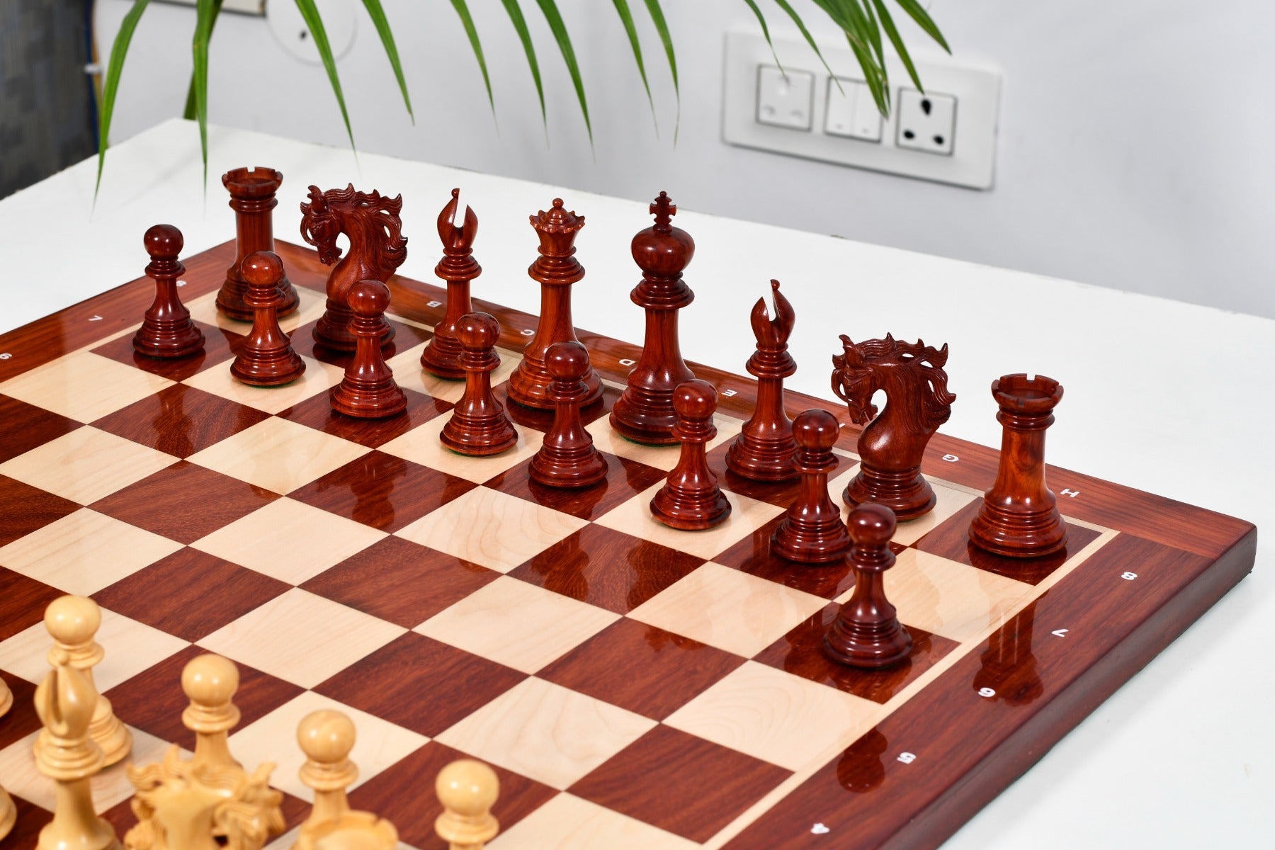 Viking Series wooden chess pieces, 114mm king, Bud Rosewood finish