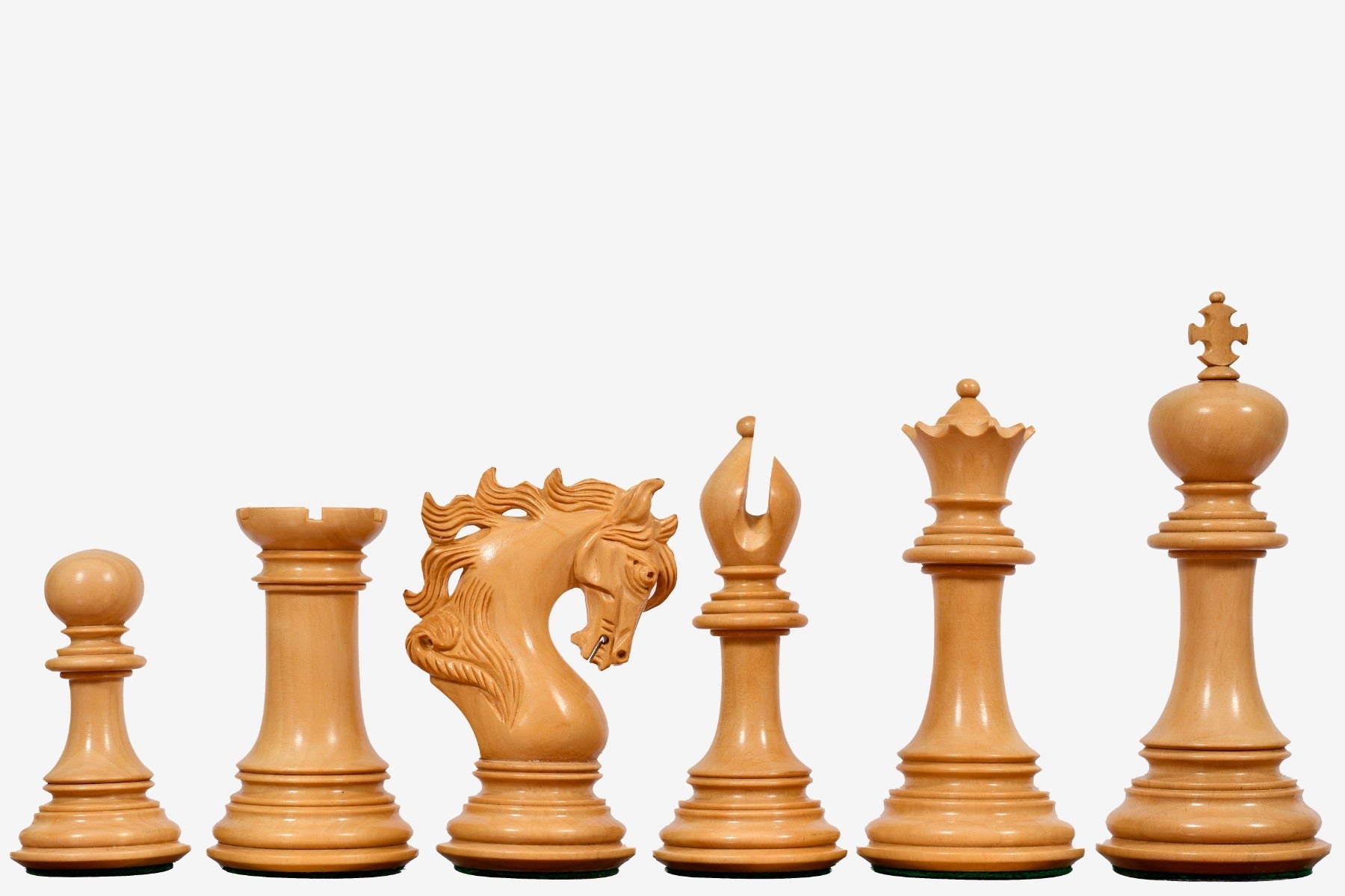 Bud Rosewood chess pieces with a 114mm king and weighted felted bases