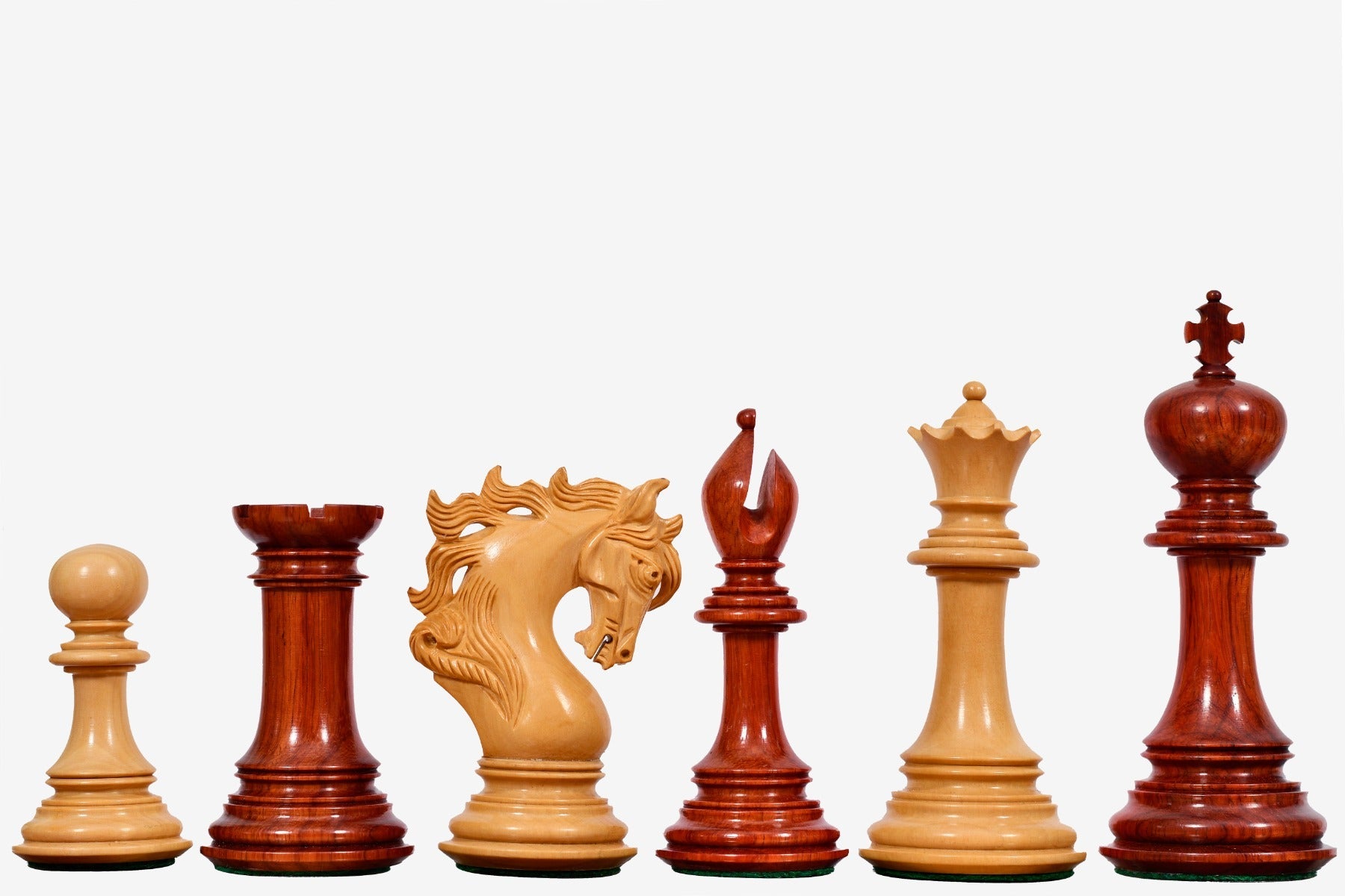 Sterling Chess Viking Series chess pieces in bud rosewood and boxwood, 114mm king