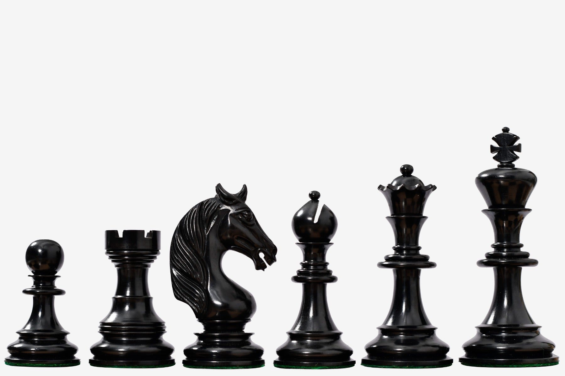 Monarch's Gambit Staunton chess pieces, ebony and boxwood, hand carved in India