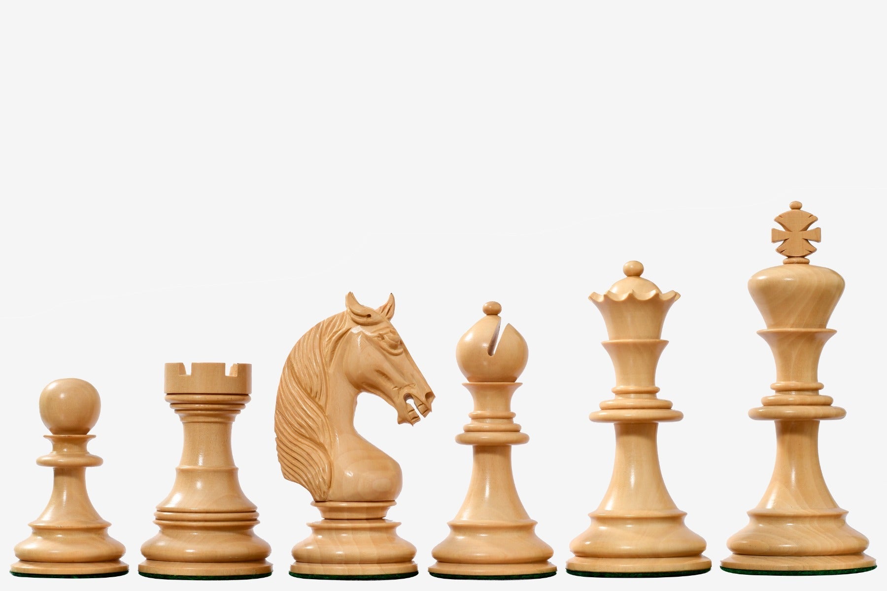 Ebony chess pieces with a 111mm king and weighted felted bases