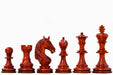 Monarch's Gambit Staunton chess pieces, bud rosewood and boxwood, hand carved in India