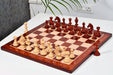 Knight carving detail on the Monarch's Gambit chess pieces in bud rosewood and boxwood