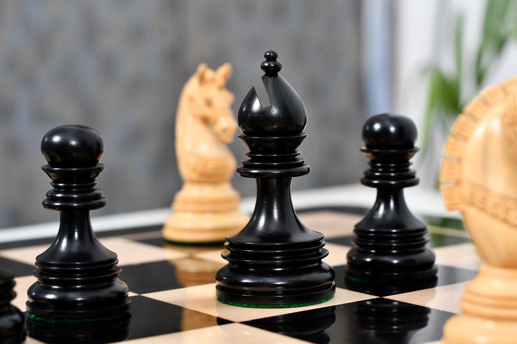 Indian Chetak II chess pieces with a 109mm king in genuine ebony