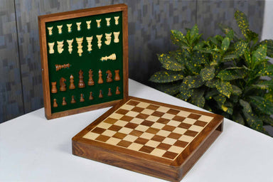 12 Inch Magnetic Travel chess set in sheesham and boxwood, made in India