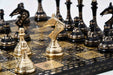 Brass Metal Luxury chess set, shiny gold and black, 32 pieces with board