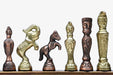 Antique brass vintage chess pieces, detail of the crowned king