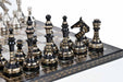 Brass Metal Luxury chess set, shiny silver and black, 32 pieces with board