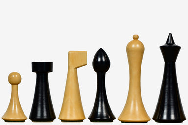 Sterling Chess Hermann Ohme Minimalist chess pieces in ebonised and natural boxwood, 95mm king