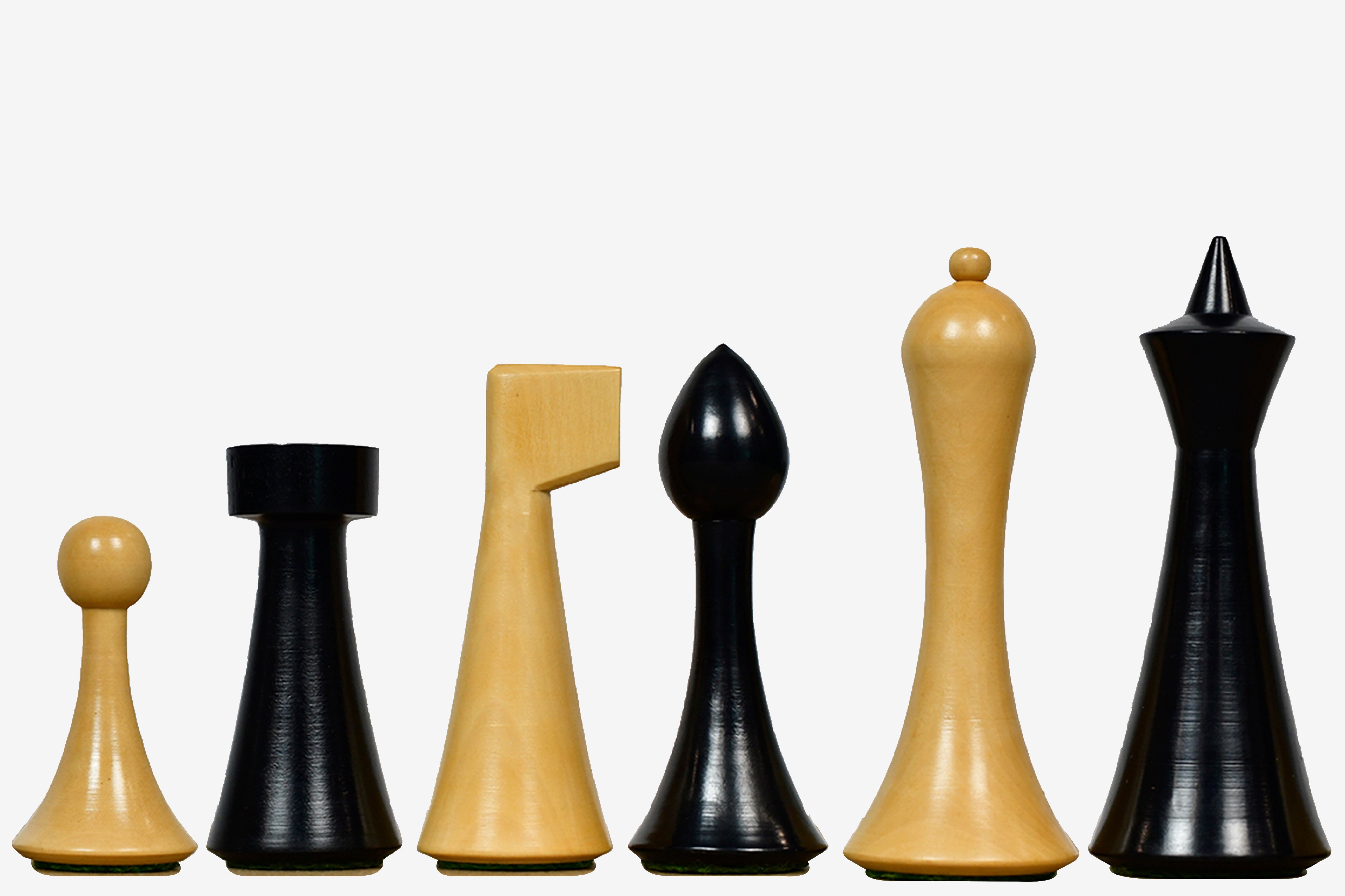 Sterling Chess Hermann Ohme Minimalist chess pieces in ebonised and natural boxwood, 95mm king