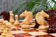Knight carving detail on the CB Mustang Series chess set in bud rosewood and boxwood