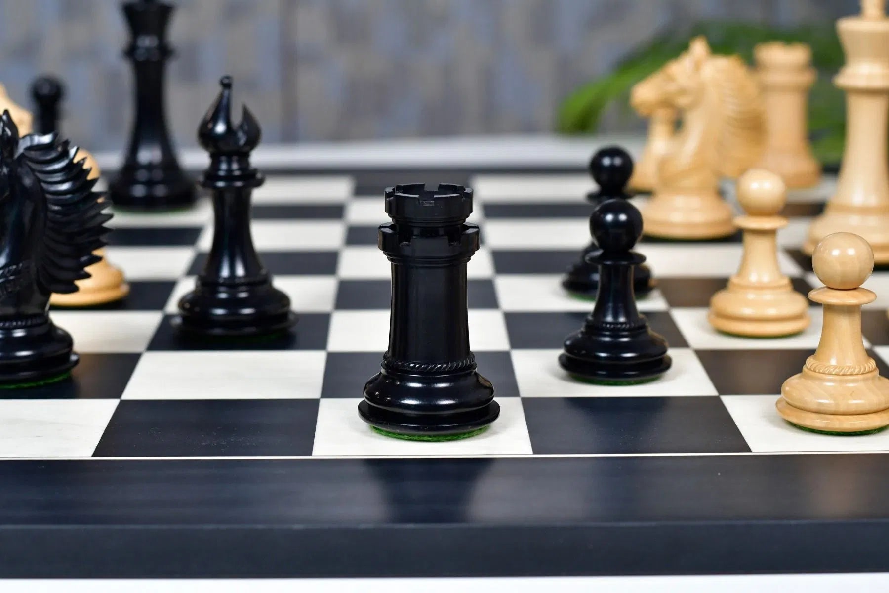 Chess Bazaar Mustang Series Chess Pieces (Ebony/Boxwood) With 60cm Black Anigre & Maple Chess Board