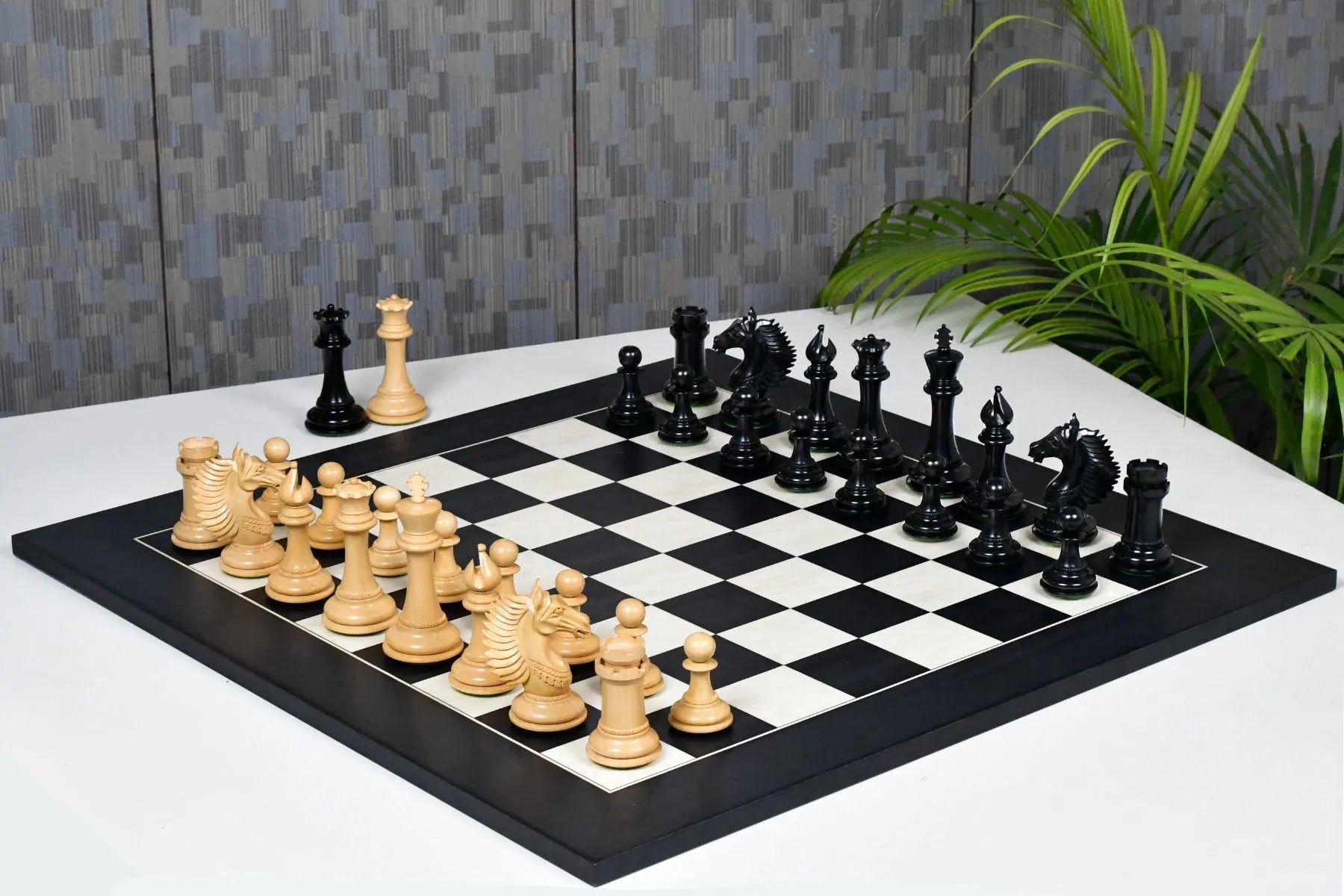 Chess Bazaar Mustang Series Chess Pieces (Ebony/Boxwood) With 60cm Black Anigre & Maple Chess Board