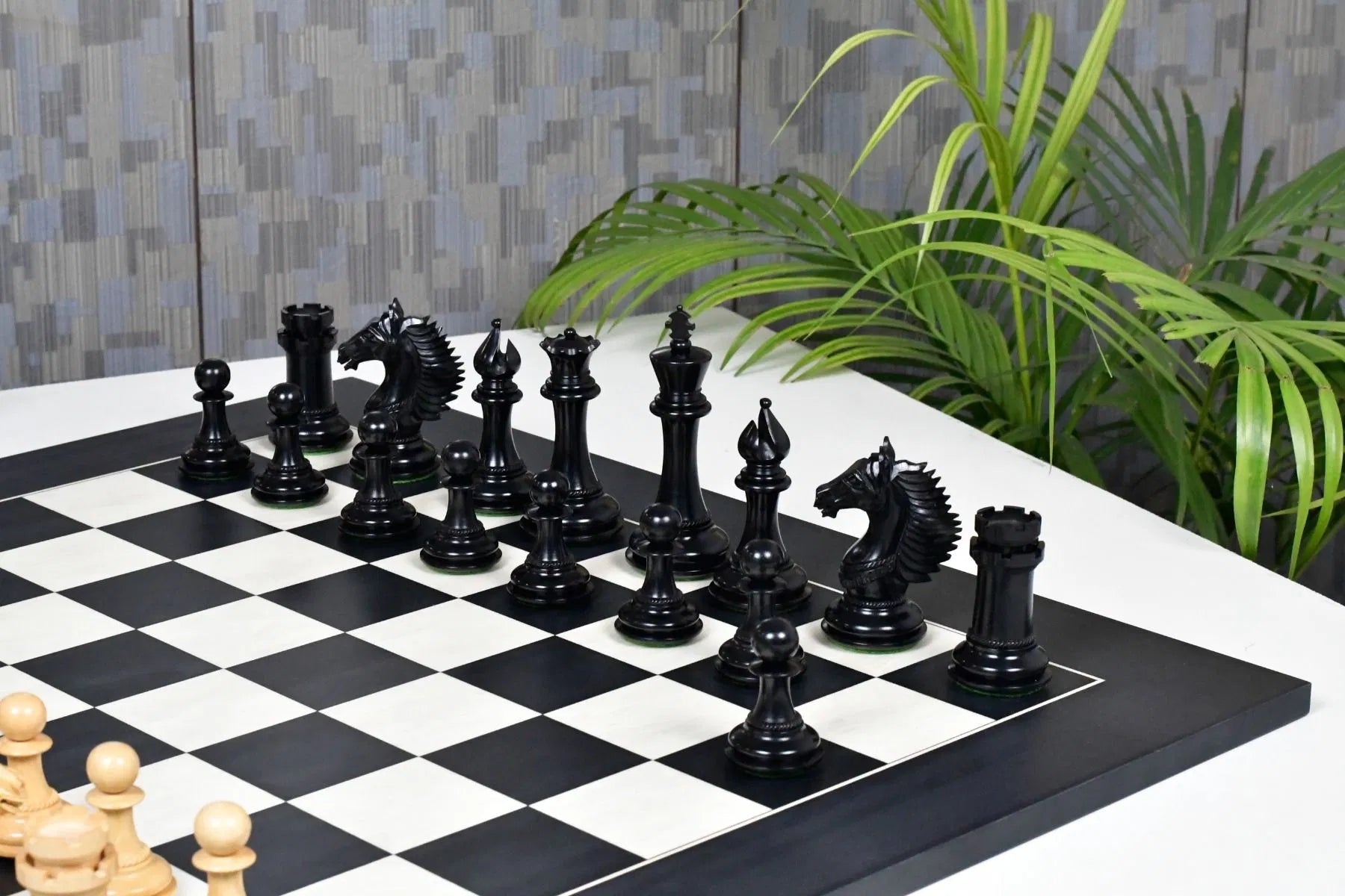 Chess Bazaar Mustang Series Chess Pieces (Ebony/Boxwood) With 60cm Black Anigre & Maple Chess Board